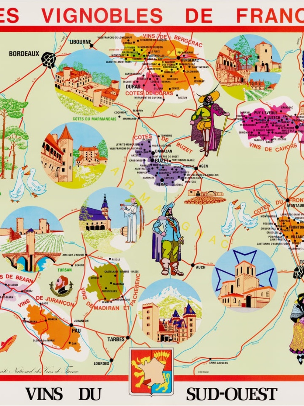 1970’s Vintage Wine Map Vins de Sud-Ouest